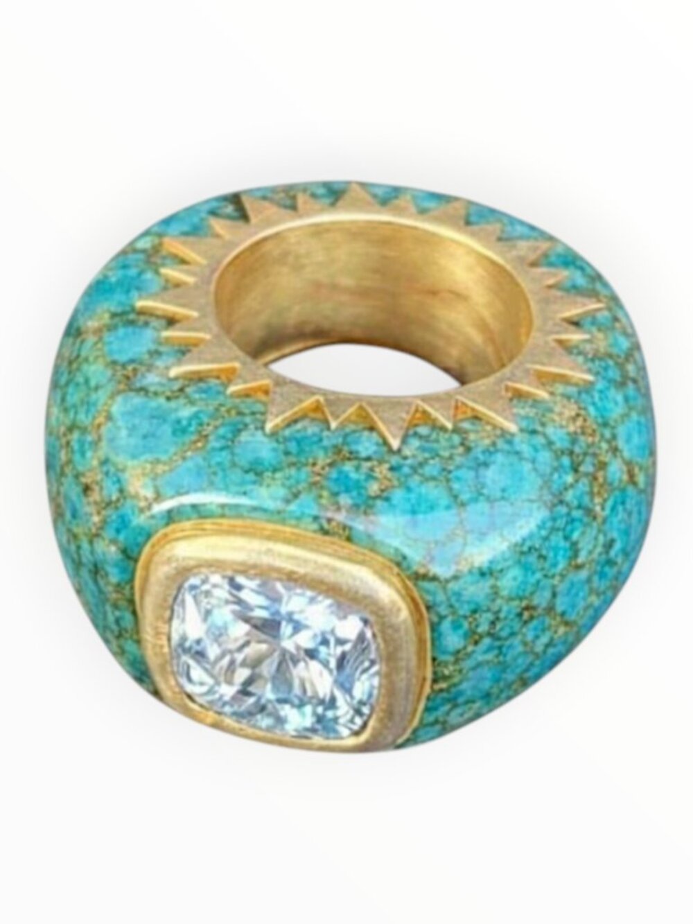 Turquoise & Crystal Chunky Statement Ring Size 6